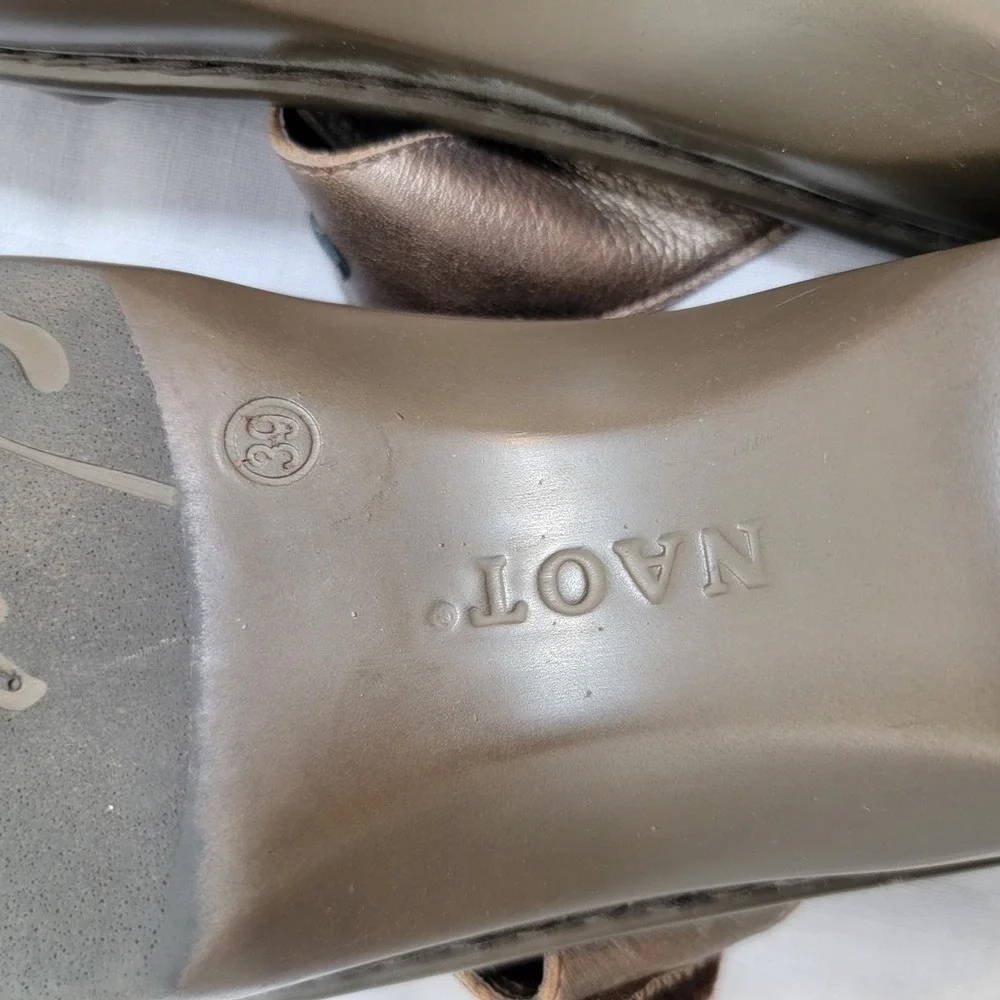 Naot‎ Bronze Metallic Leather Wedge Sandals Womens 39 US 8 Hook Loop Straps
